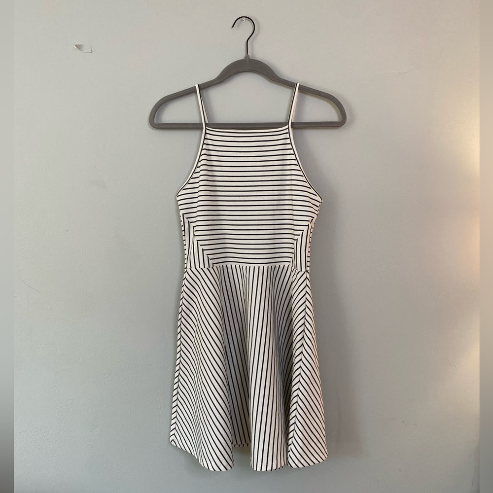 Divided Black & White Stripped Halter Mini Dress Size 10